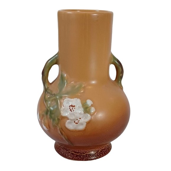 Other - Weller Pottery Amber Gold Rose Vine Amphora  2 Handle Vase G 4 Gloria Vintage